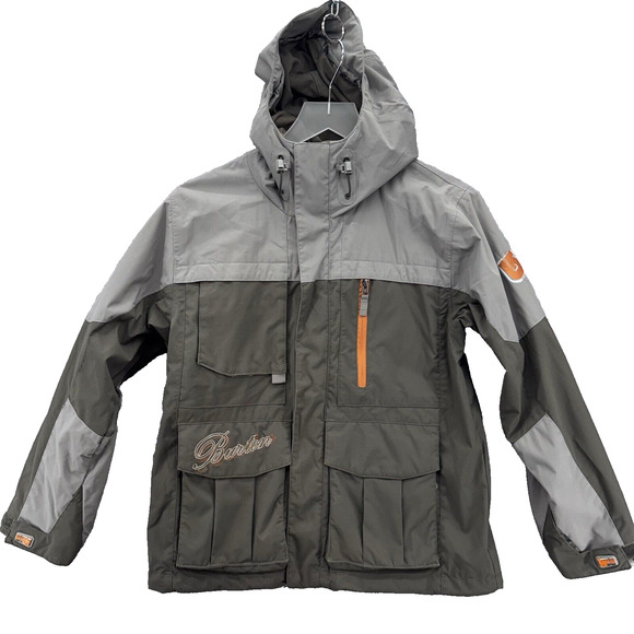 Burton Snowboarding Jacket Boys Medium Gray Green Orange Snow Ski Winter Hooded - Picture 1 of 13